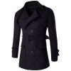 Manteau en laine avec col à revers et épaulettes à double boutonnage - Noir XL