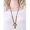 collier avec pendentif de croix et perles artificielles en gemme - Brun 
