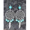 Boucles d'oreilles de fausse turquoise avec plume et filet - Turquoise 