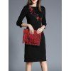 Floral Embroidered Sheath Dress - BLACK L