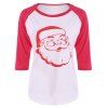 T-Shirt avec Motif Père Noël à Longues Manches Reglan Contrastantes - Rouge M