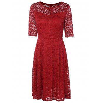 [41% OFF] 2023 A Line Openwork Lace Midi Dress In RED | DressLily