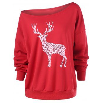 

Fawn Print Skew Collar Pullover Sweatshirt, Red