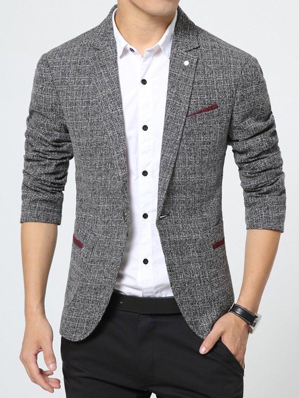 

Pocket Notch Lapel Texture One Button Blazer, Gray