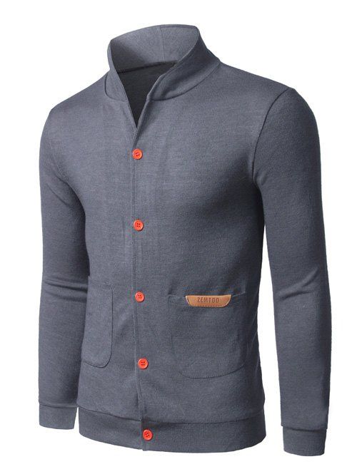 Button Front Light Grey Pocket Cardigan
