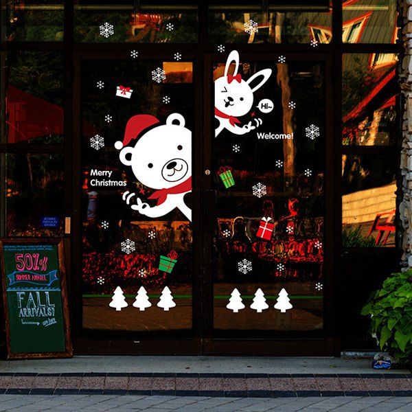 

Merry Christmas DIY Bear Rabbit Removable Wall Stickers, White