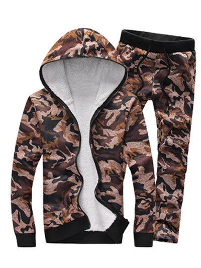 Sweat à capuche zippé et pantalon de couleur camouflage - café M
