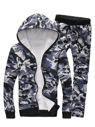 Sweat à capuche zippé et pantalon de couleur camouflage - Gris M