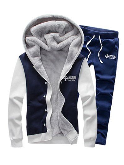 Sweat à capuche flocage inséré zippé et pantalon - Bleu Violet XL