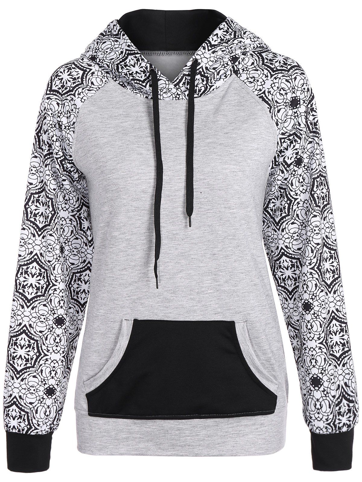 

Casual Drawstring Tribal Print Hoodie, Gray