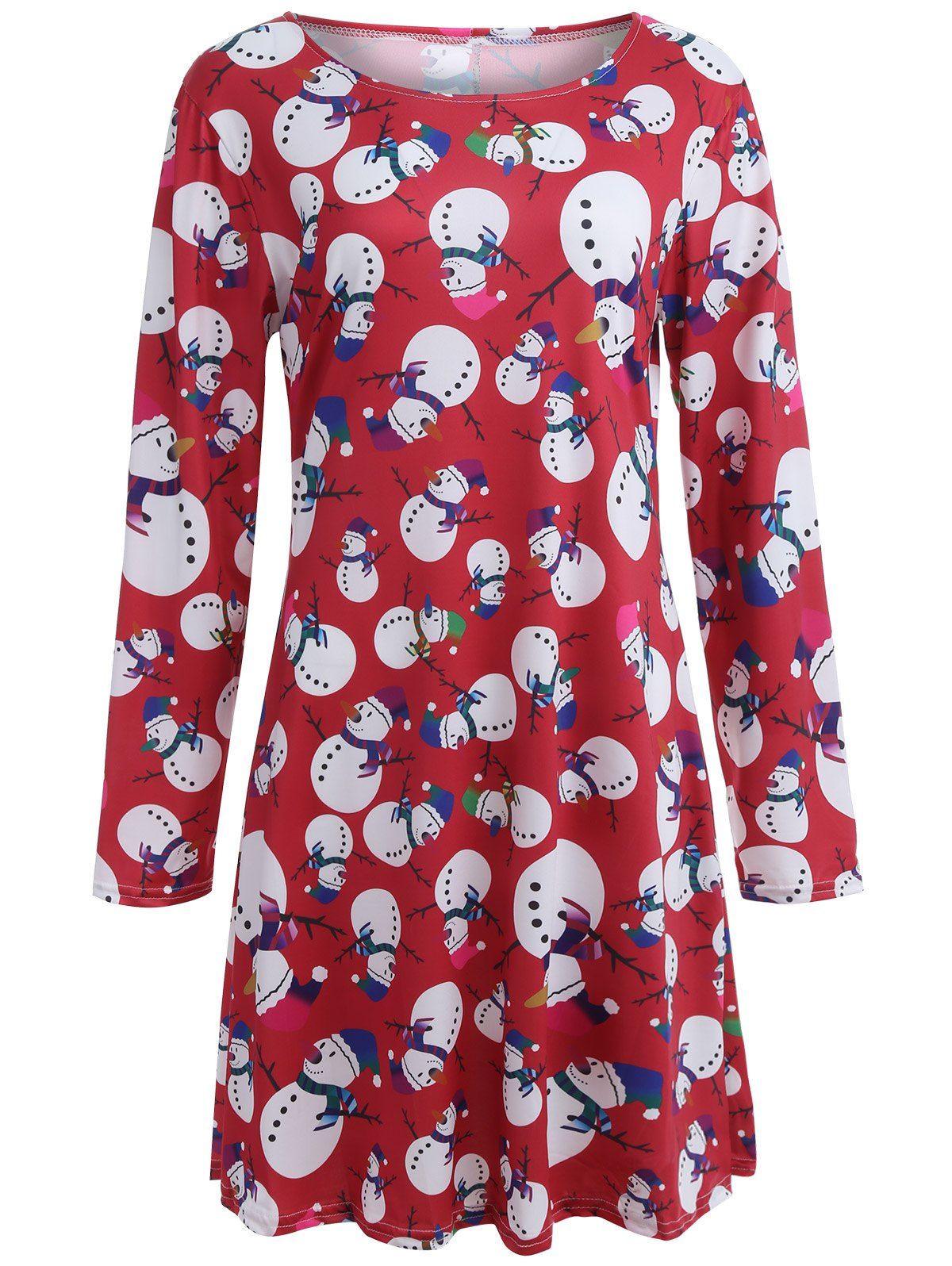 

Snowman Patterned Xmas Swing Dress, Red