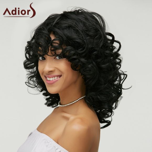 Vogue Medium Heat Resistant Fiber Shaggy Black Curly Capless Wig For Women - BLACK 