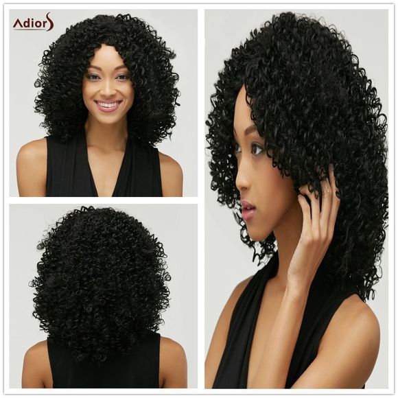 Aux cheveux filasse Afro Curly chaleur synthétique résistant Nobby Noir Mi-capless perruque pour les femmes - Noir 