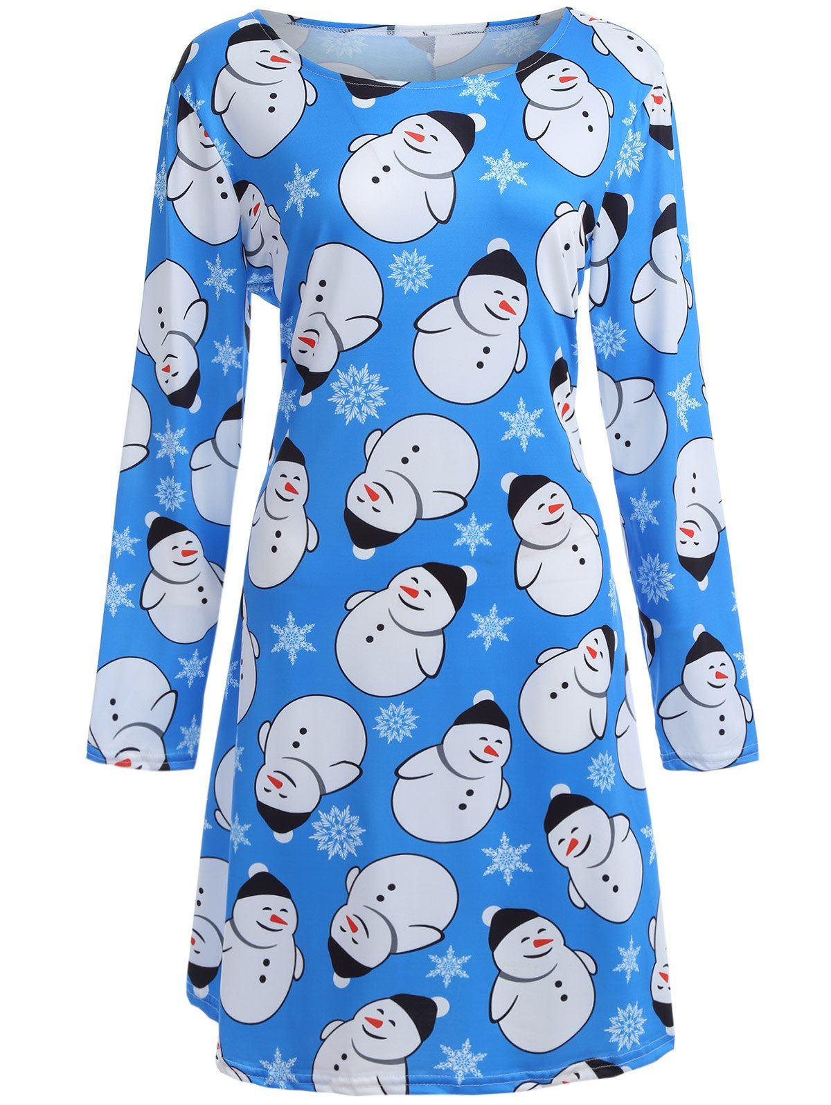 [41% OFF] 2021 Snowman Graphic Long Sleeve Xmas Swing Dress In AZURE ...