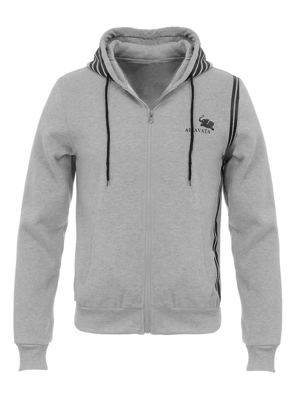 

Stripe Design Hooded Flocking Zip Up Hoodie, Gray