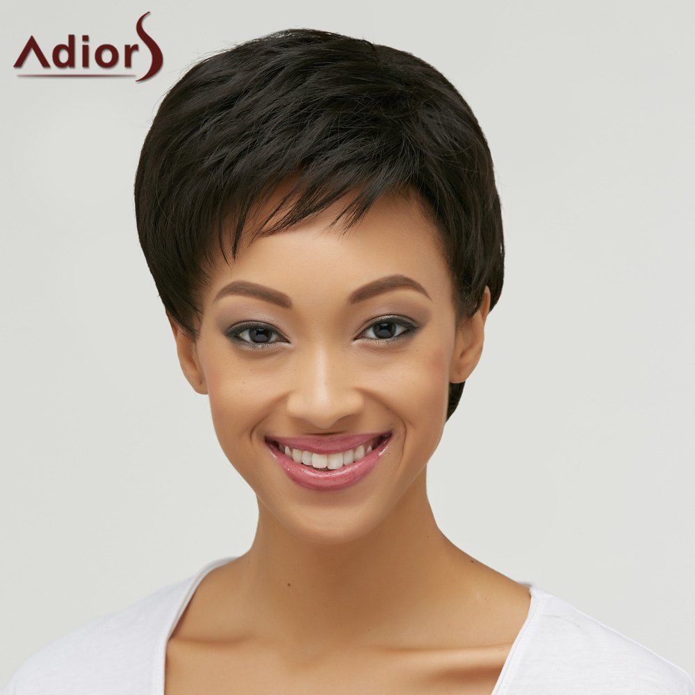 2018 Boy Cut Heat Resistant Fiber Short Side Bang Straight Wig BLACK In Synthetic Wigs Online