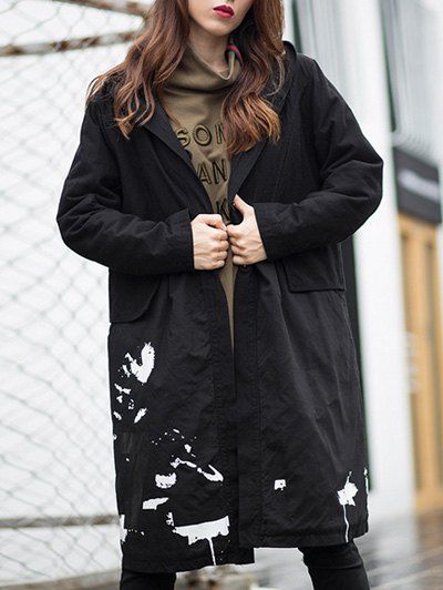 Manteau à capuche matelassé imprimé peinture - Noir XL