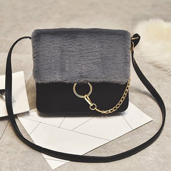 Sac bandoulière en peluche  à chaînes d'insertion - Gris 