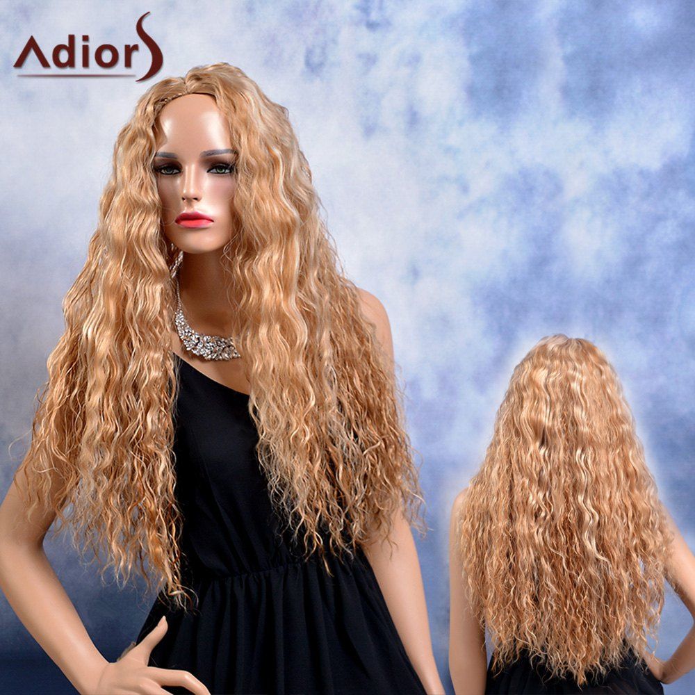 

Adiors Long Shaggy Curly Highlight Middle Parting Synthetic Wig, Colormix
