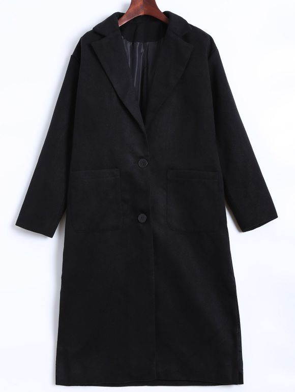 Manteau à col relevé désigné à poches avec deux boutons - Noir L