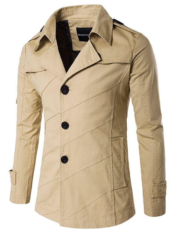 Manteau jointif à seul boutonnage ,col tailleur - Kaki XL