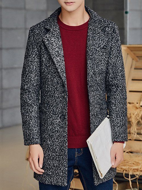 

Heathered Patch Pocket Two Button Coat, Deep gray