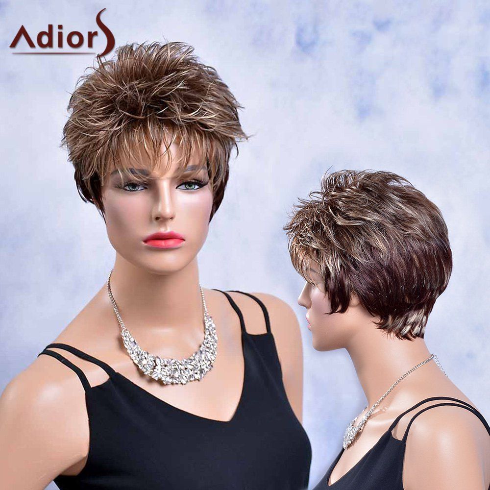 

Adiors Layered Short Shaggy Neat Bang Straight Colormix Synthetic Wig