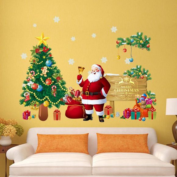 Autocollants muraux amovibles imprimés d'arbre de Noël - coloré 