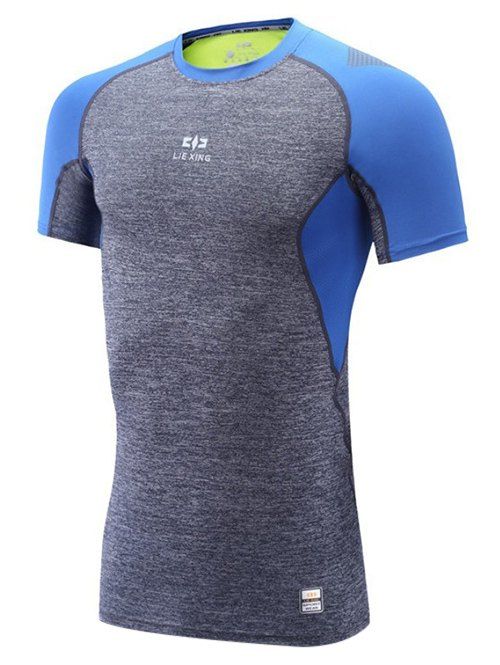 T-shirt ajusté uni avec blocs de couleur à manches raglan et séchage rapide - Gris et Bleu XL