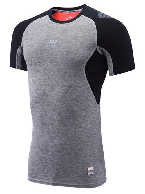 T-shirt ajusté uni avec blocs de couleur à manches raglan et séchage rapide - Noir et Gris 2XL