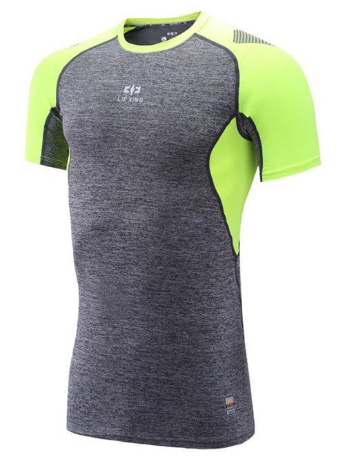 

Color Block Spliced Raglan Sleeve Quick Dry Fitness T-Shirt, Grey + fluorescent green