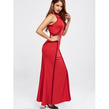 High Neck Floor Length Maxi Prom Evening Dress, RED, XL in Maxi Dresses ...