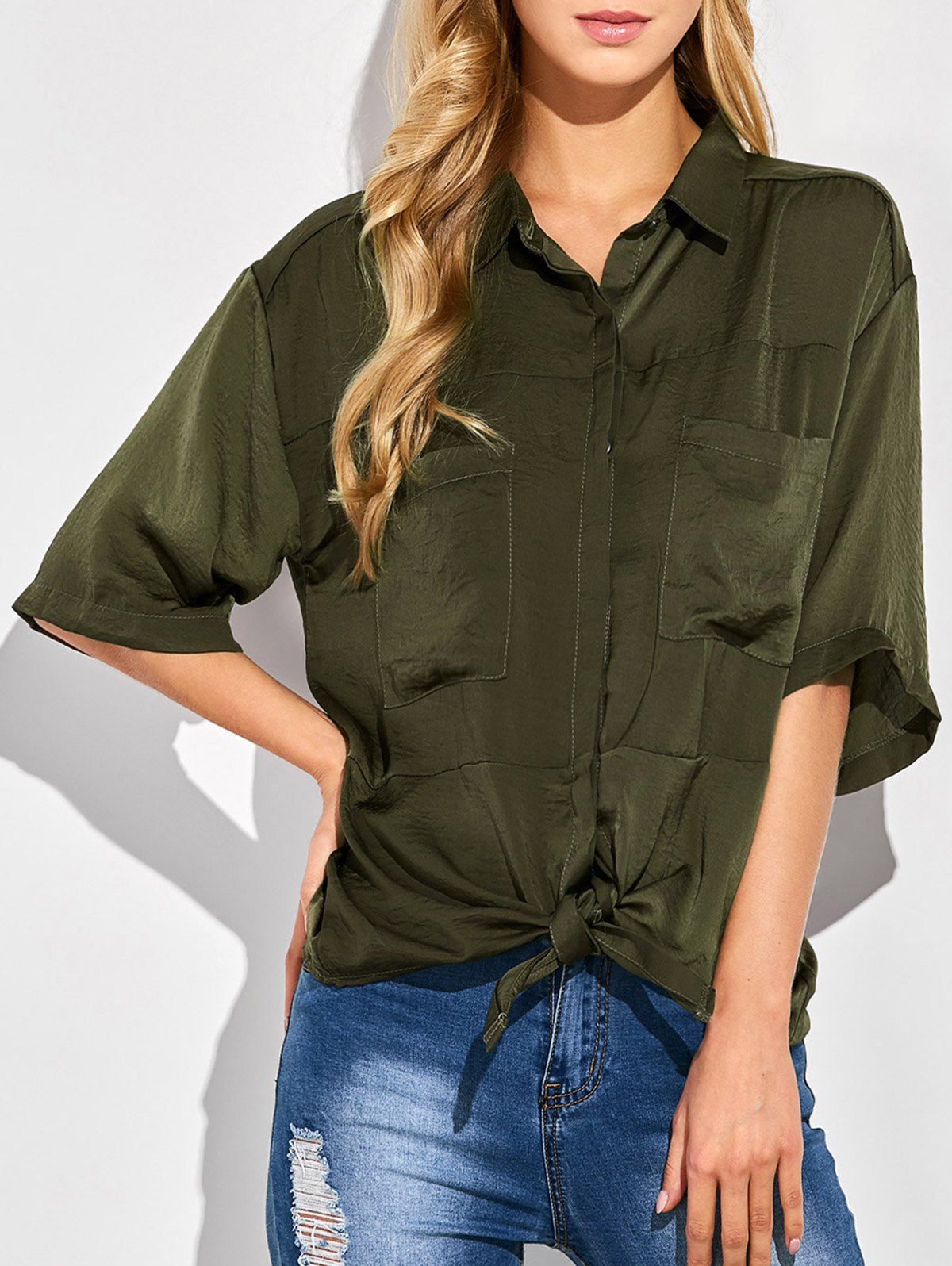 

Tie Front Casual Shirt, Green