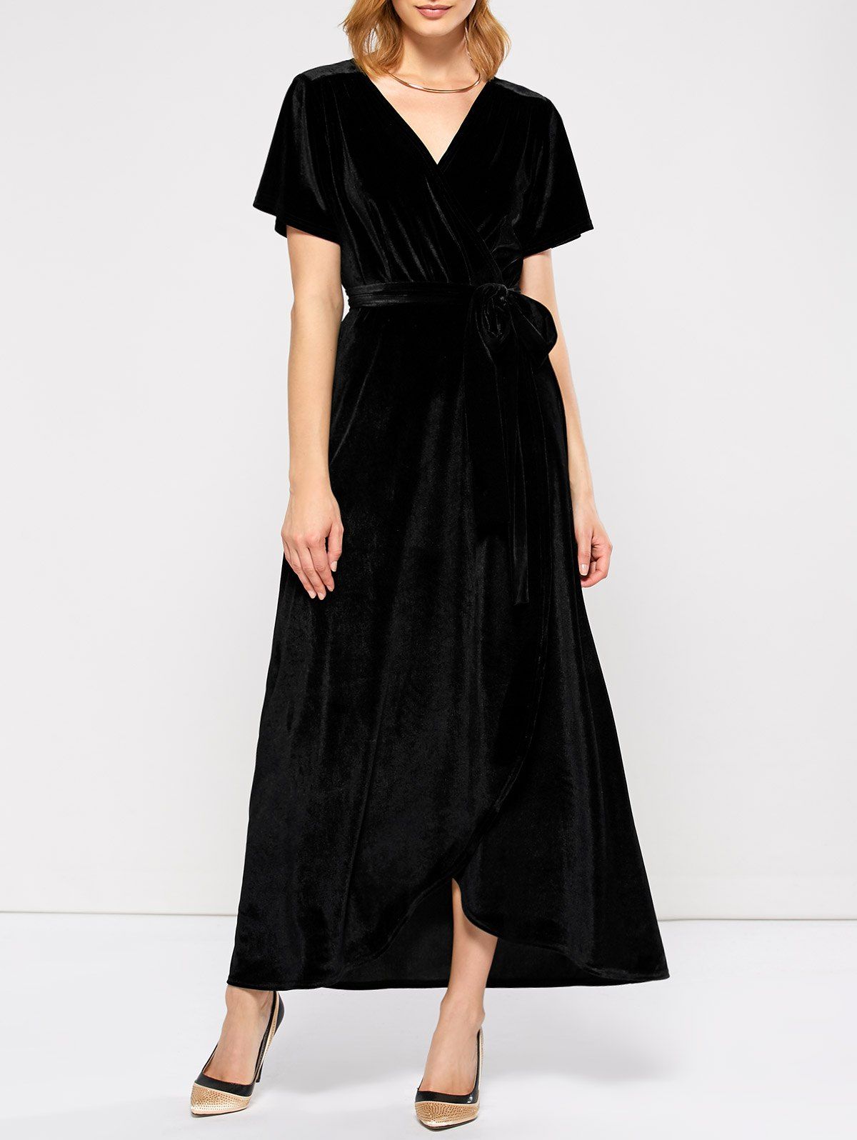 [41% OFF] 2021 Maxi Velvet Wrap Formal Prom Dress In BLACK | DressLily