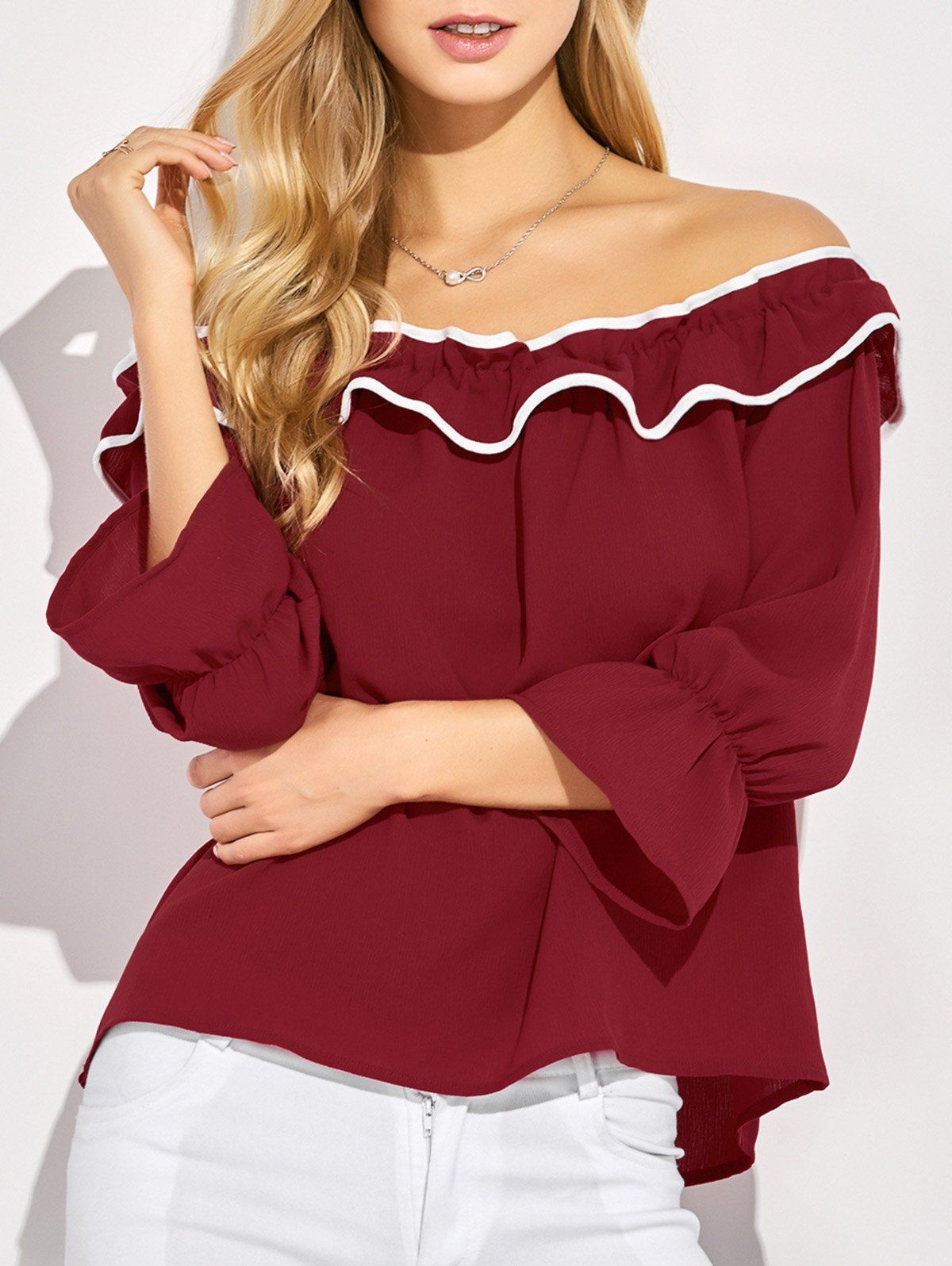 

Off The Shoulder Ruffles Top, Red