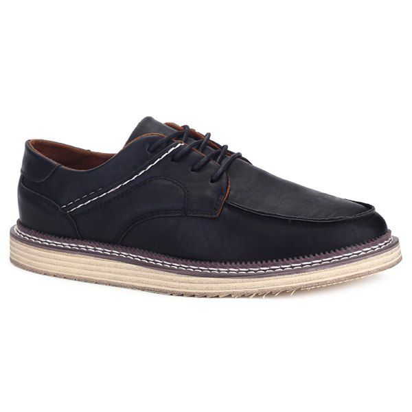 

Faux Leather Tie Up Stitching Casual Shoes, Black