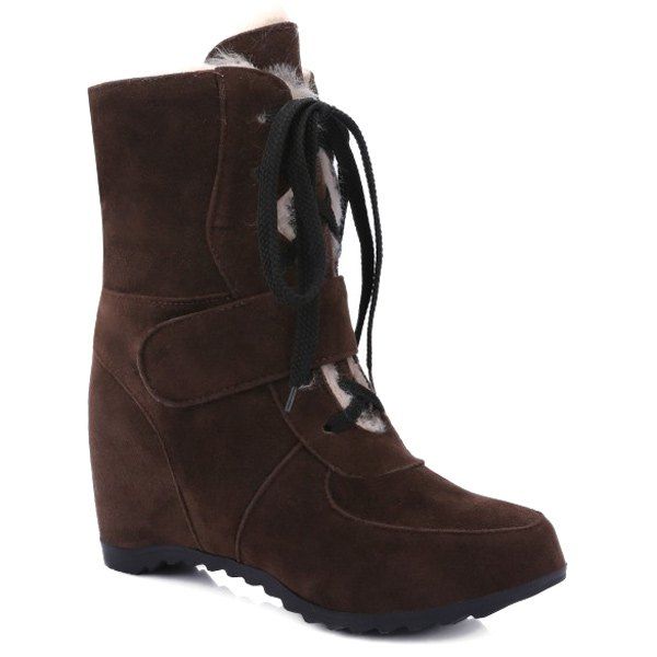 

Suede Tie Up Hidden Wedge Short Boots, Deep brown