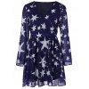 V Neck Star Print Dress - DEEP BLUE XL