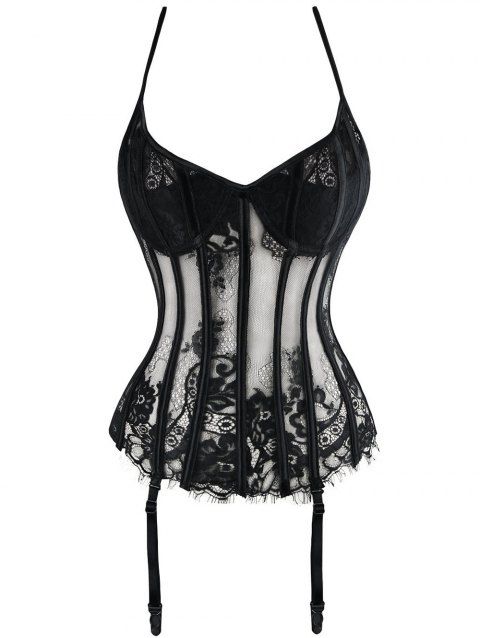 [41% OFF] 2019 Halter Lace See-Thru Corset In BLACK | DressLily