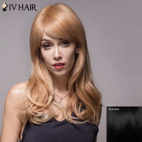 2019 Siv Hair Long Slightly Curled Side Bang Human Hair Wig In Jet