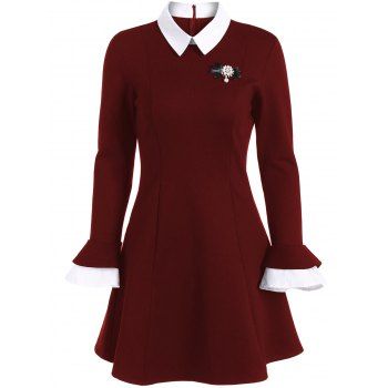 [17% OFF] 2023 Mini Color Block Fit And Flare Dress In BURGUNDY | DressLily
