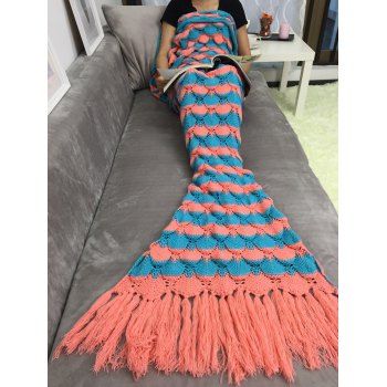 

Soft Fish Scales Tassel Design Crochet Mermaid Tail Blanket, Cornflower