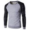 Ras du cou en cuir PU Splicing flocage Raglan Sleeve Sweatshirt - Gris XL