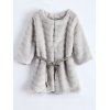 Zig Zag Belted  Faux Fur Coat - LIGHT GRAY ONE SIZE