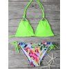 Halter Floral Print Strappy Bikini - néon Verte S