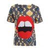 T-shirt imprimé à manches courtes rouge à lèvres - Jaune S