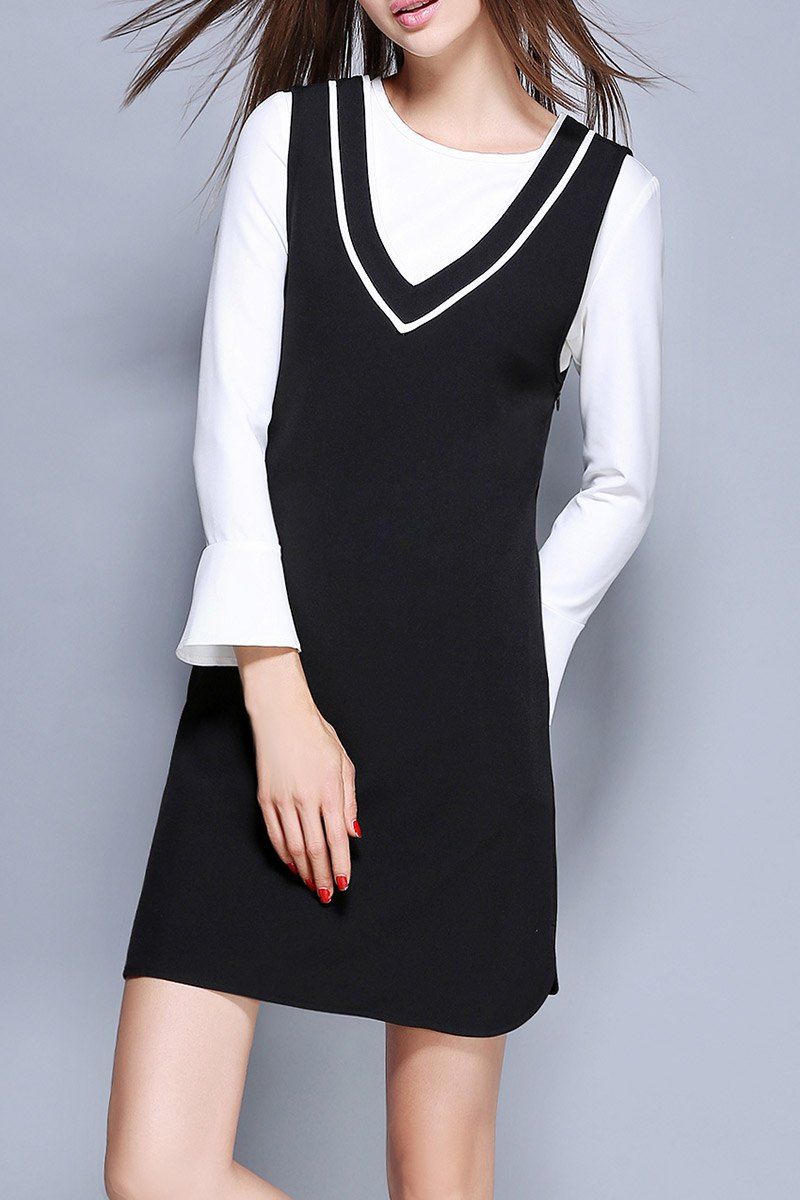 

Mini Dress With Flare Sleeve T-Shirt, White and black