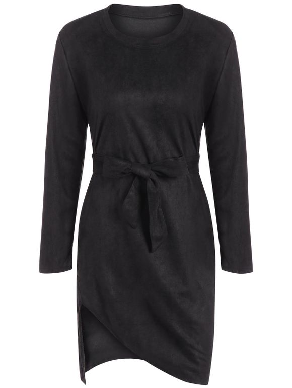 Entailler Belted Suede robe à manches longues - Noir S
