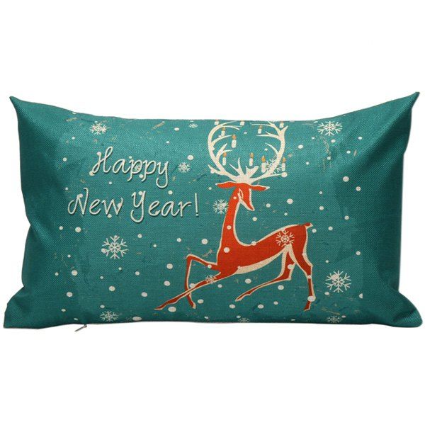 

Merry Christmas Elk Pattern Rectangle Pillowcase, Blue green