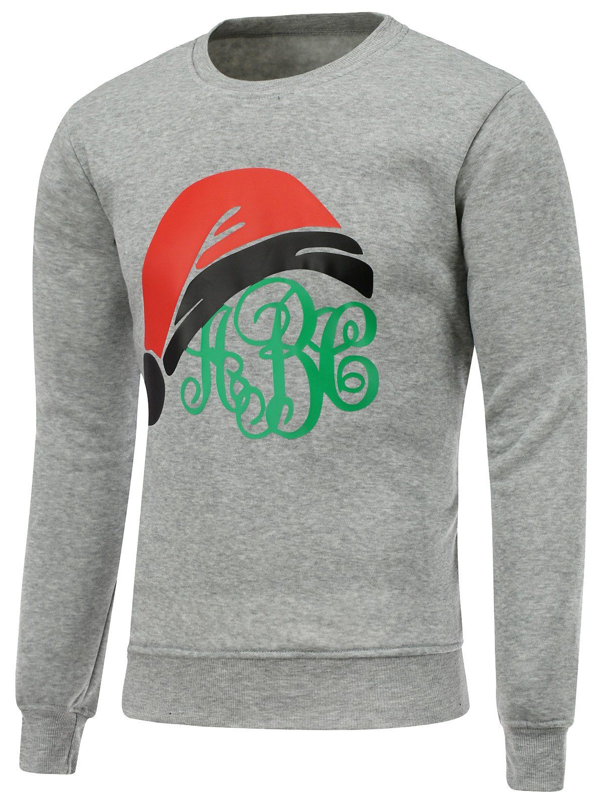 

Crew Neck Christmas Hat Print Sweatshirt, Gray